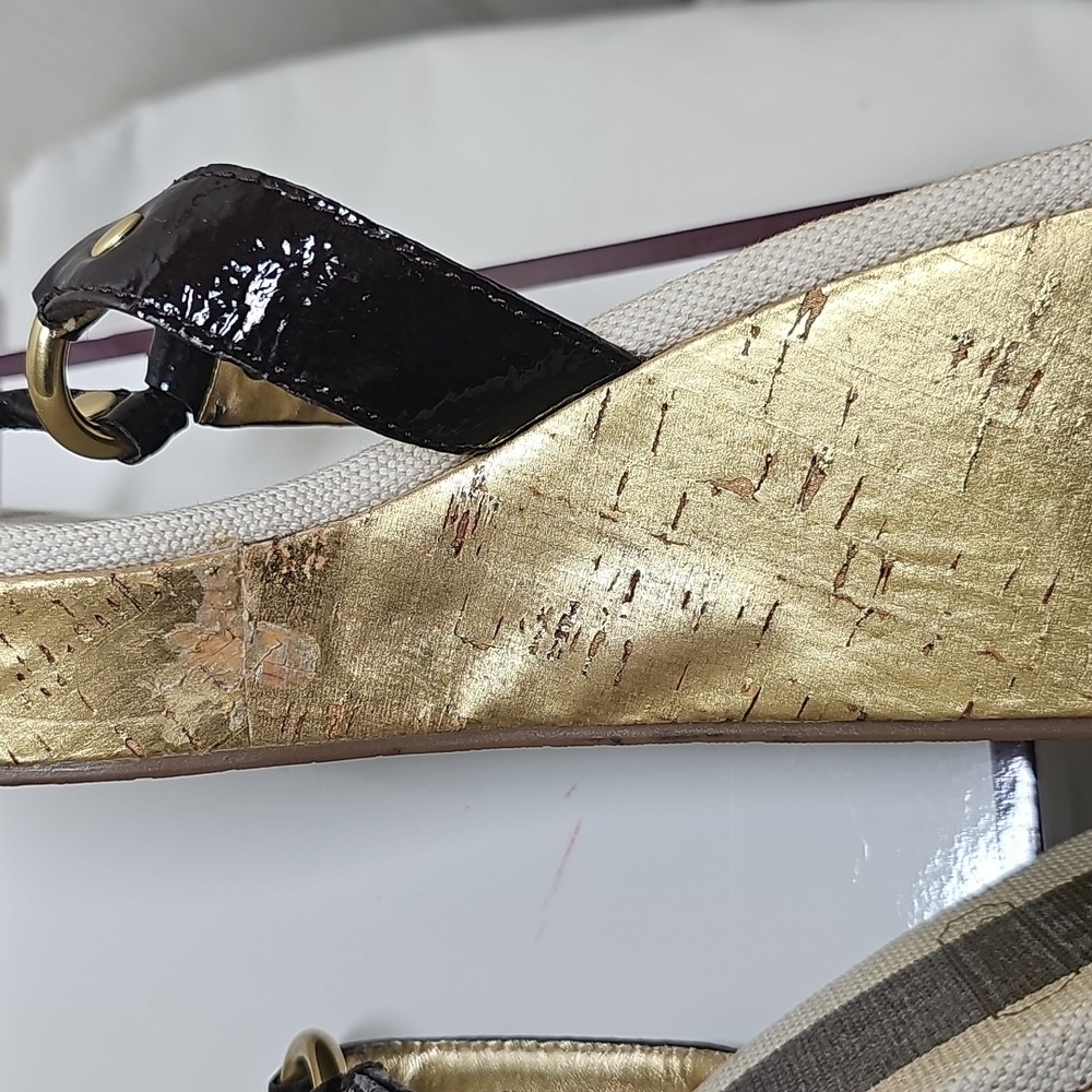 Coach Gold and Black Wedge Sandals - Picture 9 of 14